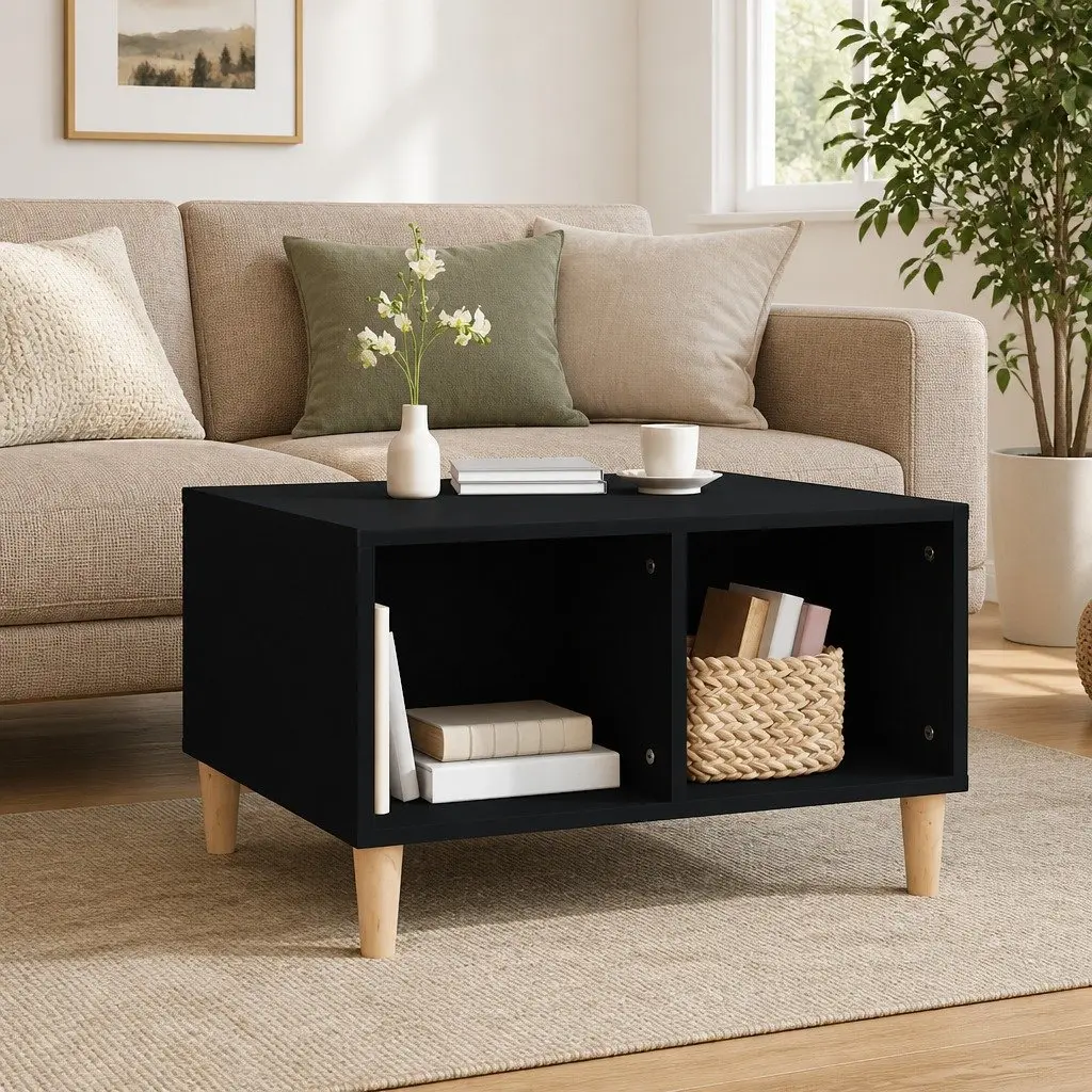 Coffee Table Storage Open Compartments 60L x 50W x 36.5H cm Black Engineered Wood Scandinavian Style