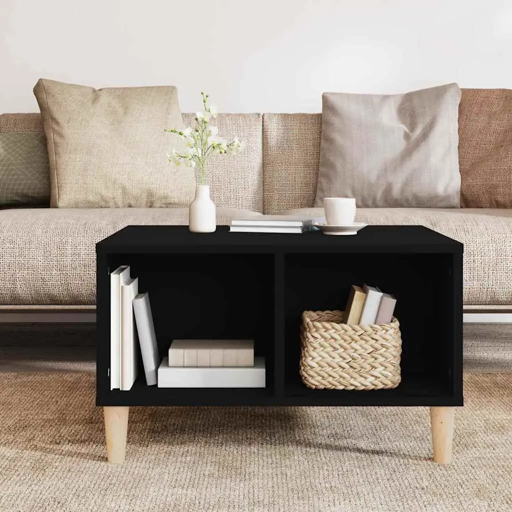 Coffee Table Storage Open Compartments 60L x 50W x 36.5H cm Black Engineered Wood Scandinavian Style