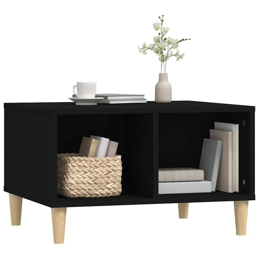 Coffee Table Storage Open Compartments 60L x 50W x 36.5H cm Black Engineered Wood Scandinavian Style