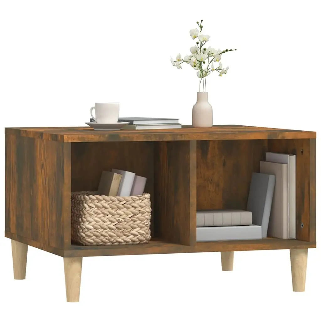 Coffee Table Scandinavian Style Open Storage Compartments 60 x 50 x 36.5 cm Brown Smoked Oak