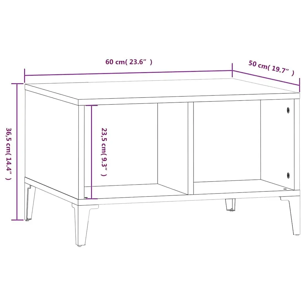 Coffee Table Open Storage 60x50x36.5 cm Black Industrial