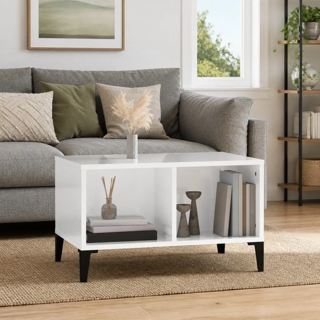 Coffee Table Open Storage 60x50x36.5 cm High Gloss White