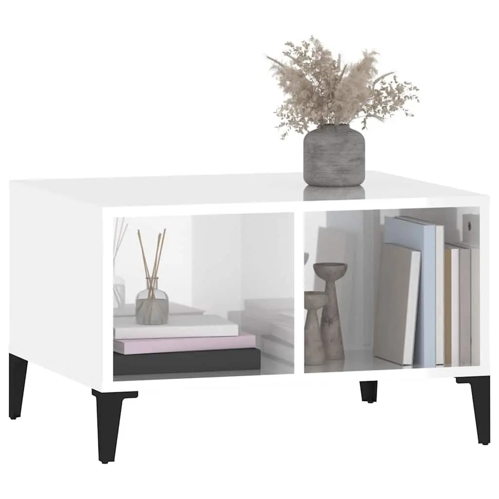 Coffee Table Open Storage 60x50x36.5 cm High Gloss White