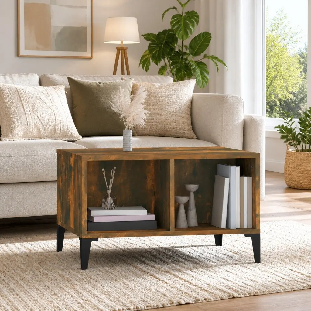 Coffee Table Storage Compartments Industrial Style 60 x 50 x 36.5 cm Brown