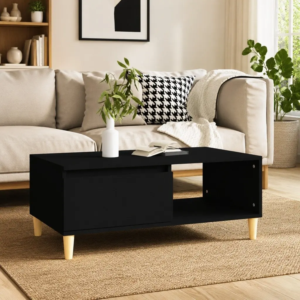 Coffee Table Black Scandinavian Style Storage Drawer Open Compartment Living