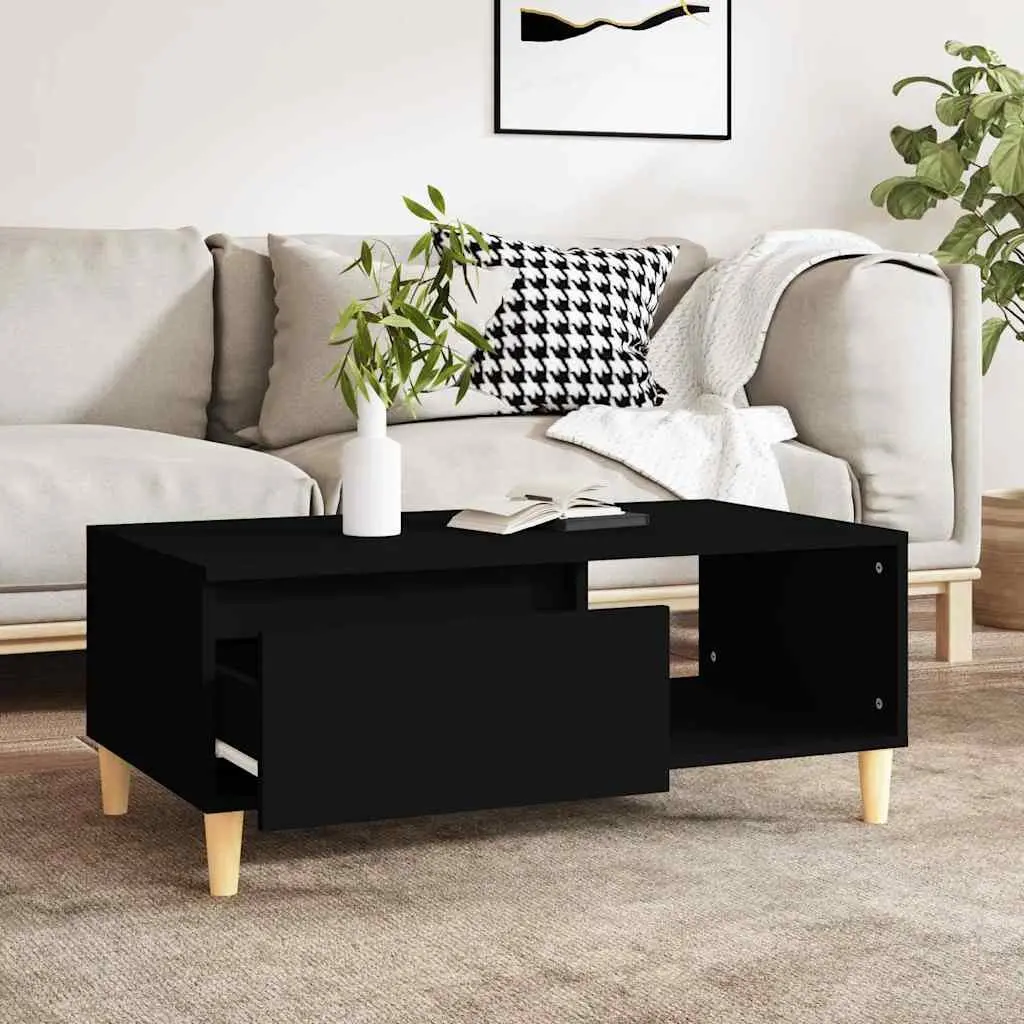 Coffee Table Black Scandinavian Style Storage Drawer Open Compartment Living