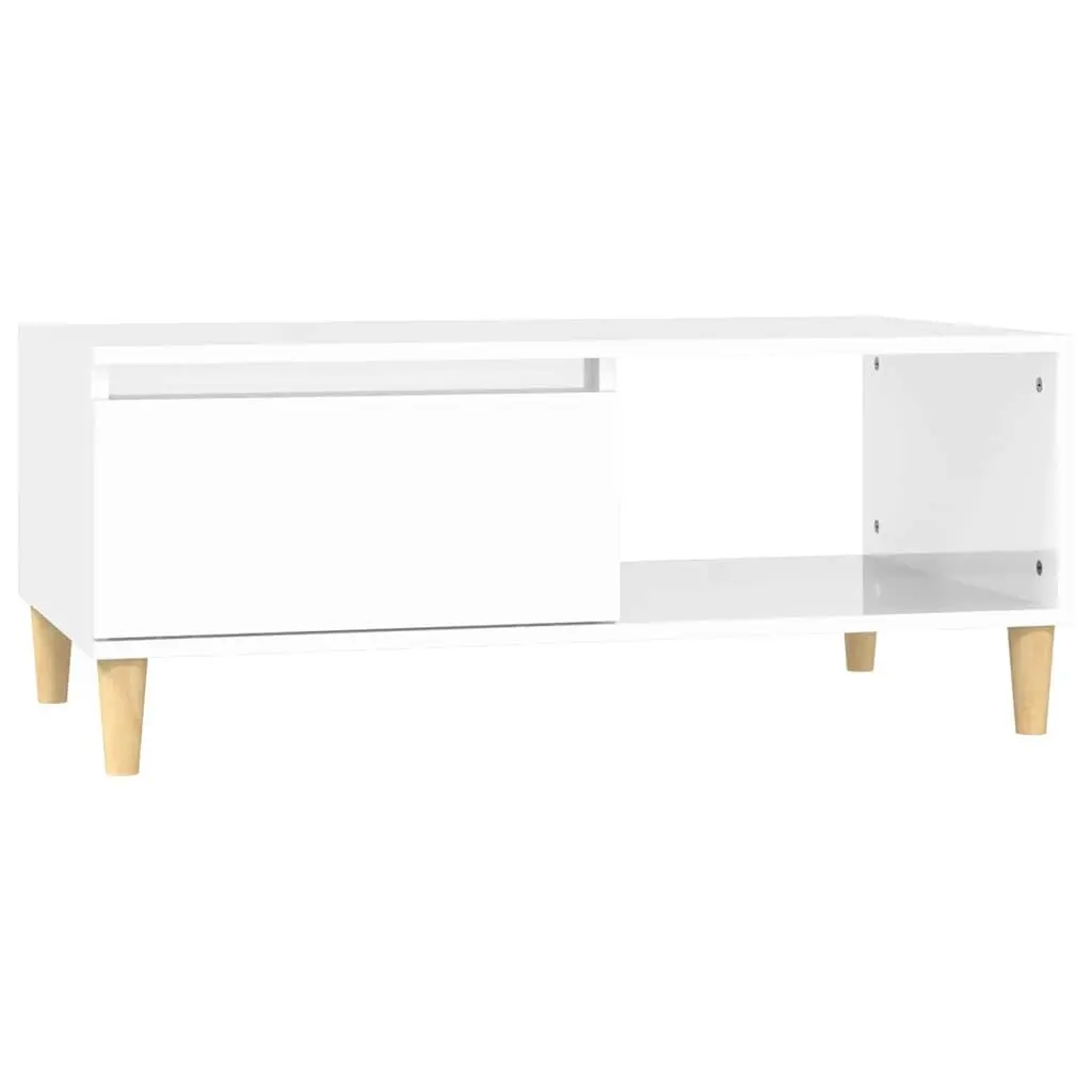 Coffee Table Storage Drawer Open Compartment 90x50x36.5cm High Gloss White