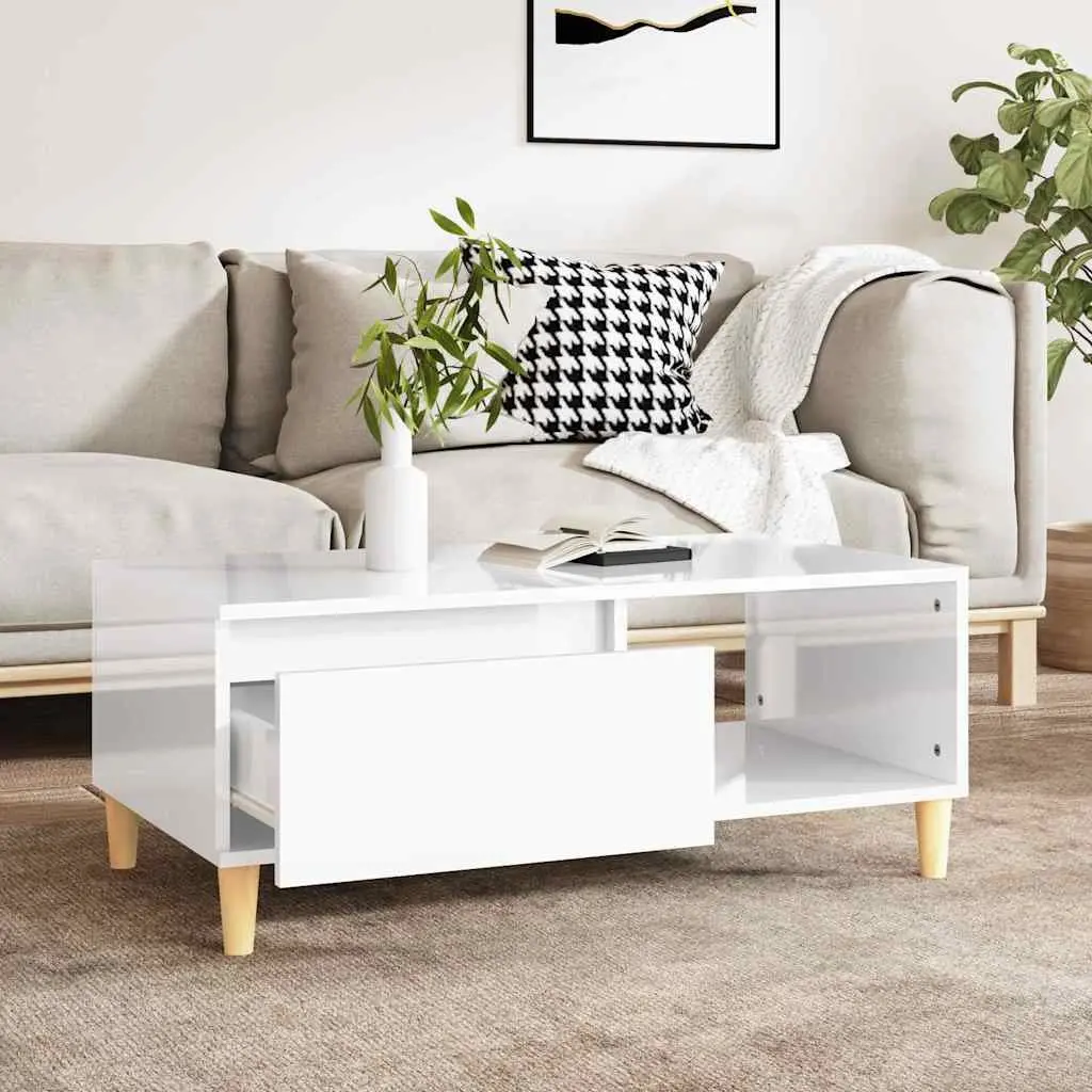 Coffee Table Storage Drawer Open Compartment 90x50x36.5cm High Gloss White