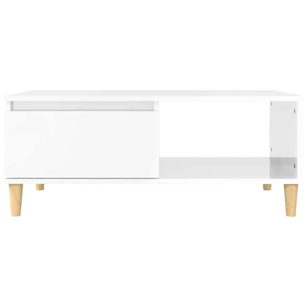 Coffee Table Storage Drawer Open Compartment 90x50x36.5cm High Gloss White
