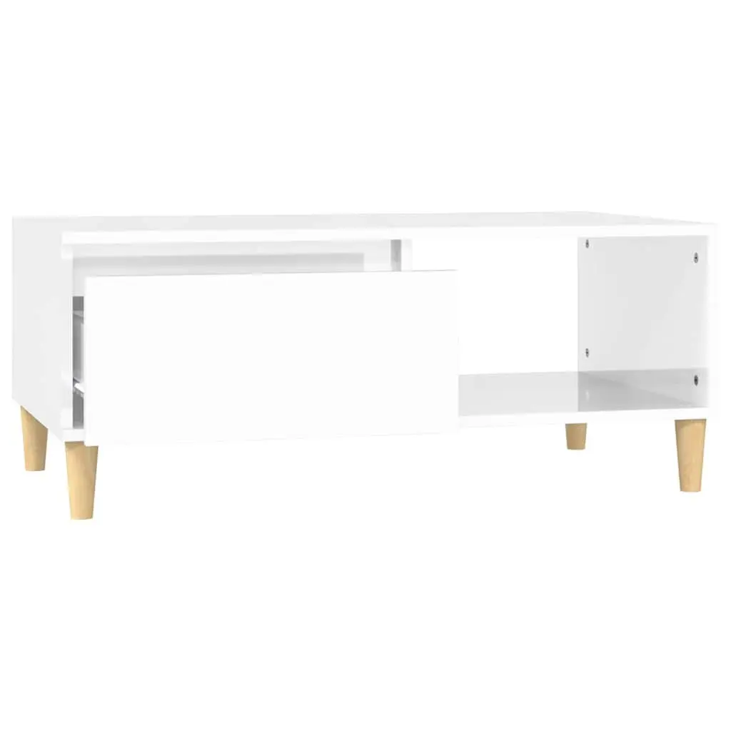 Coffee Table Storage Drawer Open Compartment 90x50x36.5cm High Gloss White