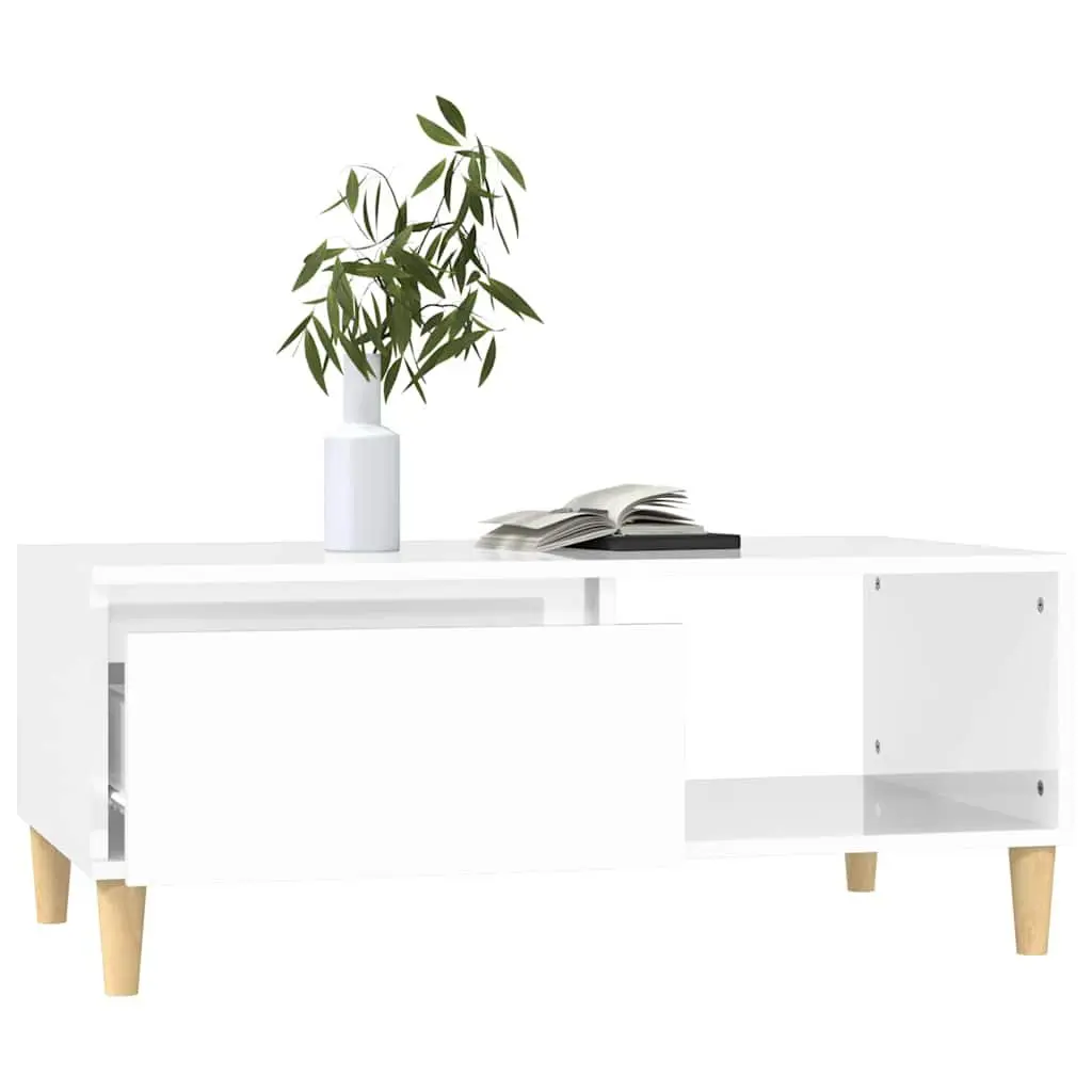 Coffee Table Storage Drawer Open Compartment 90x50x36.5cm High Gloss White