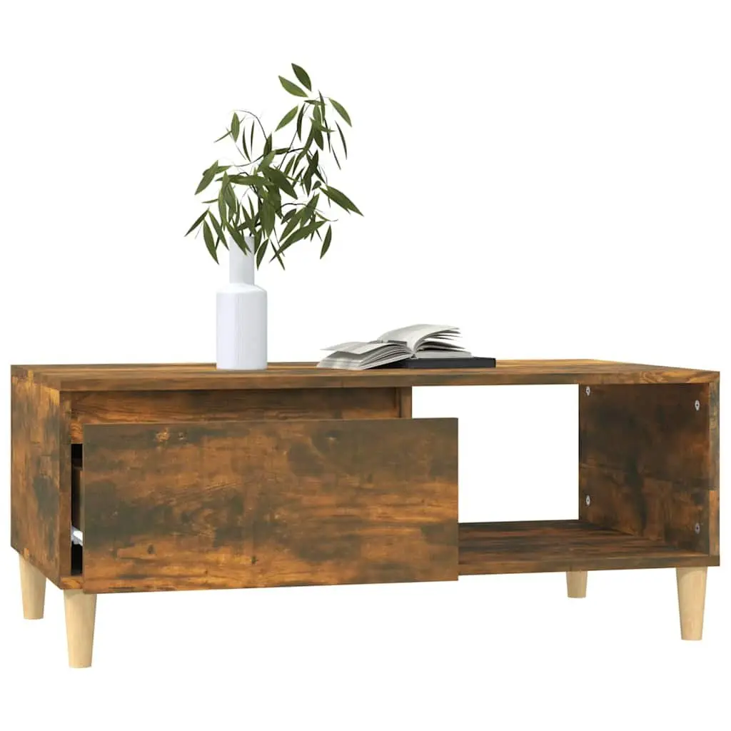 Coffee Table Smoked Oak 90x50x36.5cm Engineered Wood Storage Drawer Open Shelf