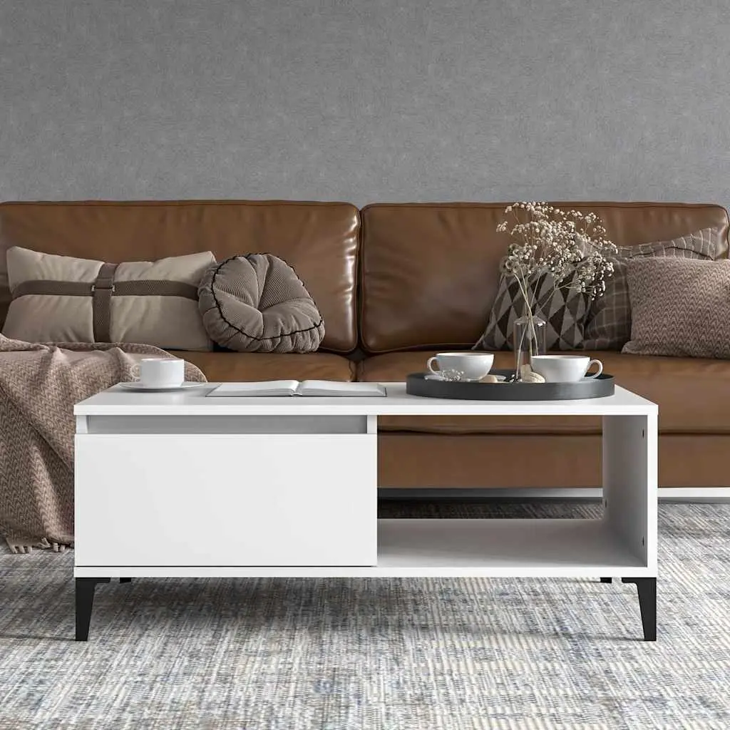 Coffee Table Storage Drawer Open Compartment 90L x 50W x 36.5H cm White