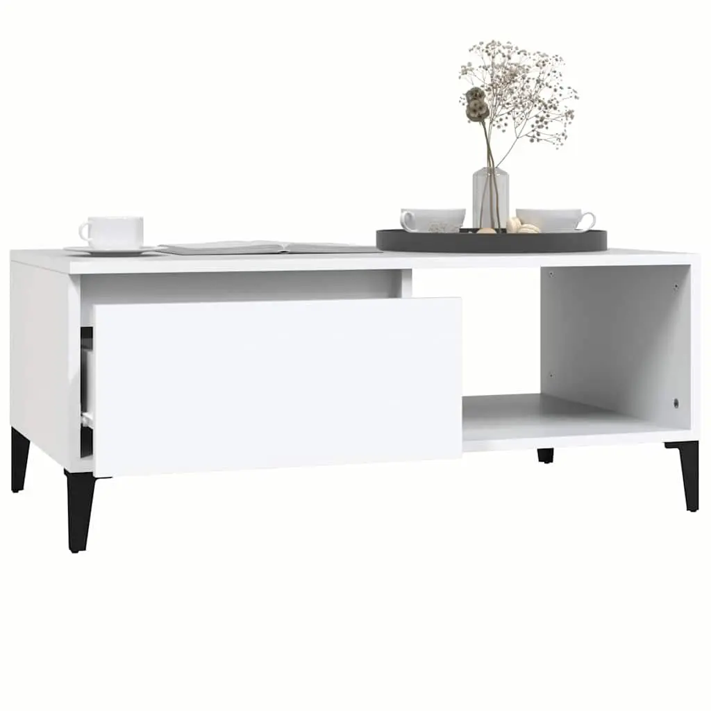 Coffee Table Storage Drawer Open Compartment 90L x 50W x 36.5H cm White
