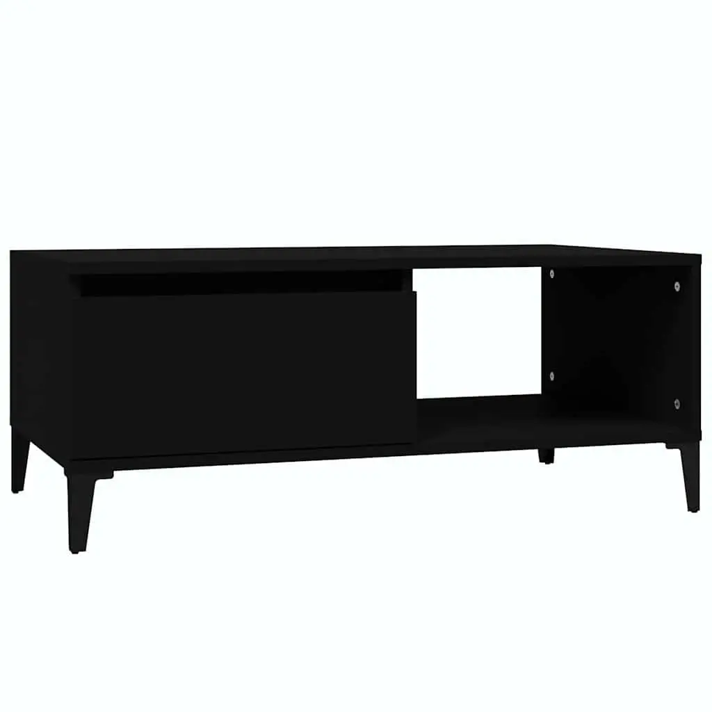 Coffee Table Black Industrial Storage 1 Drawer Open Compartment