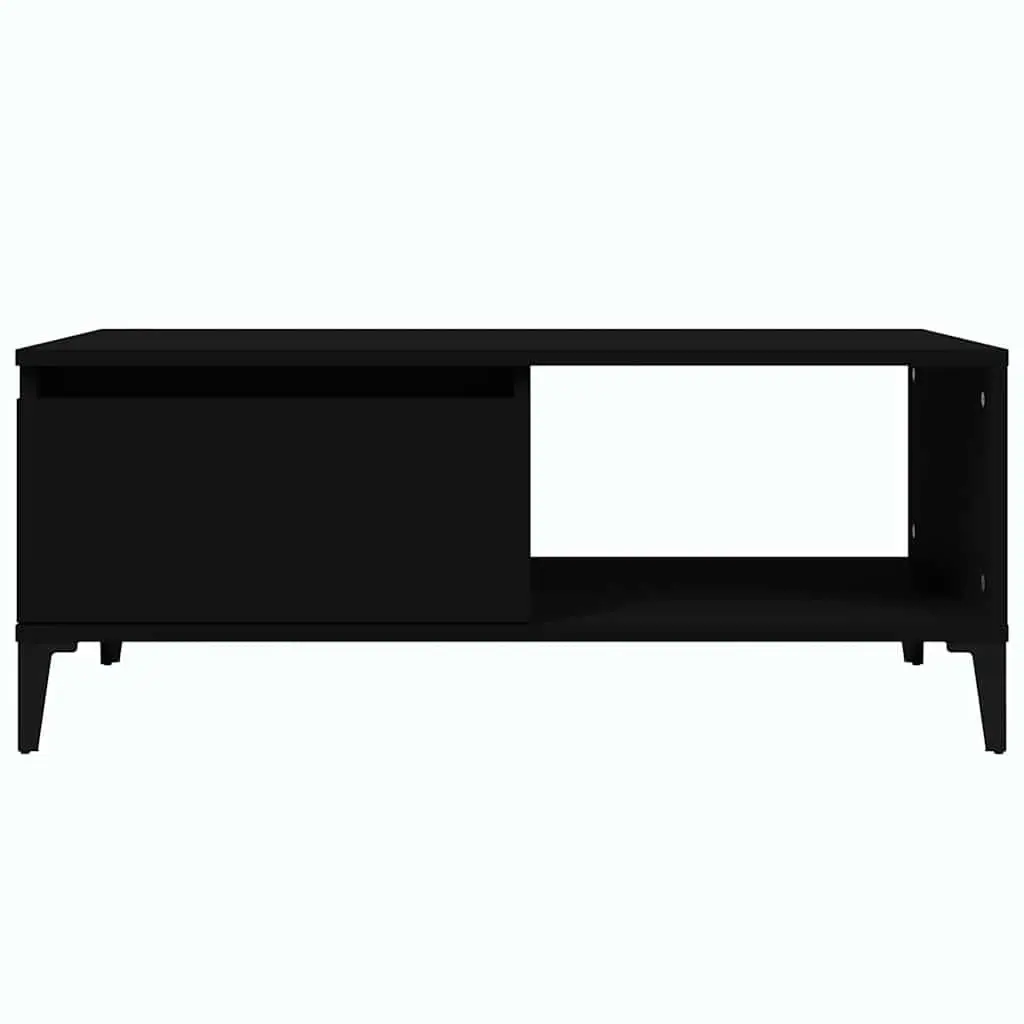 Coffee Table Black Industrial Storage 1 Drawer Open Compartment