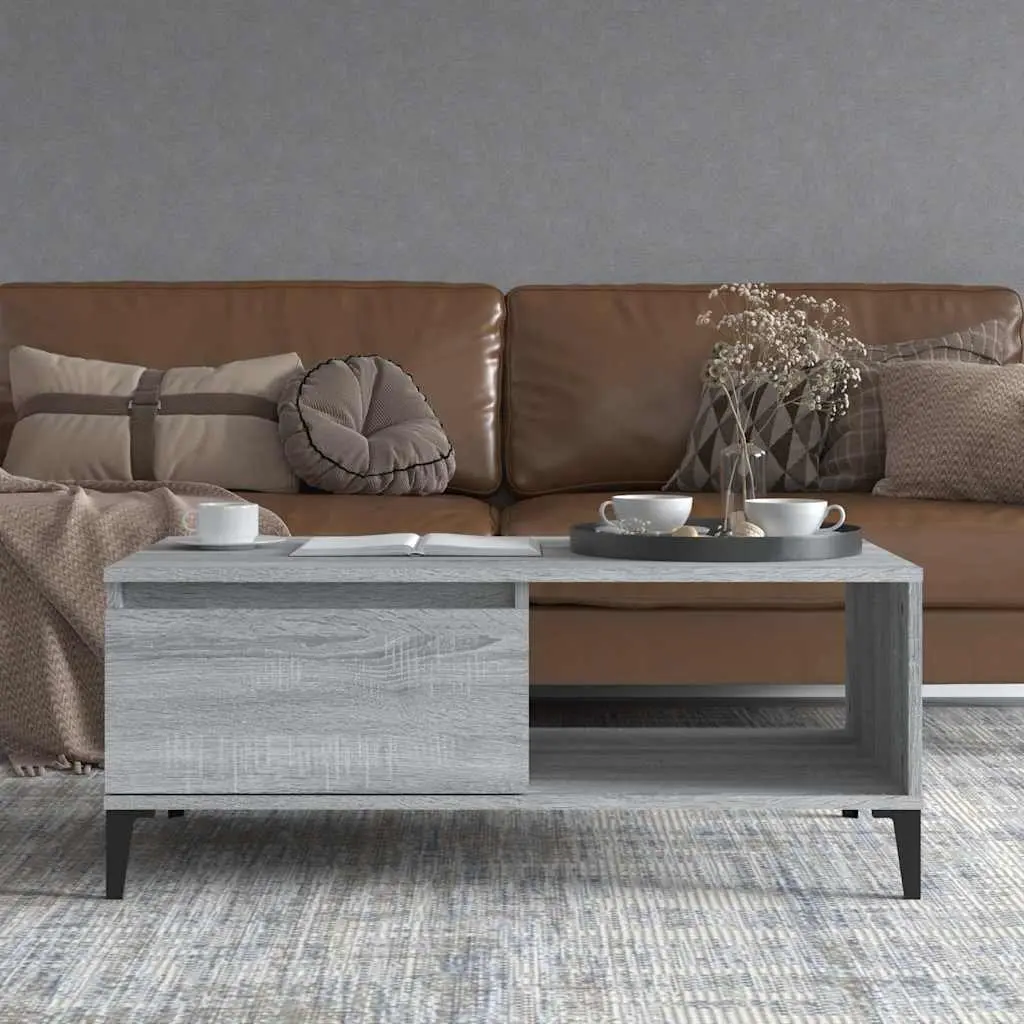 Coffee Table Grey Storage Drawer Open Compartment 90 x 50 x 36.5 cm