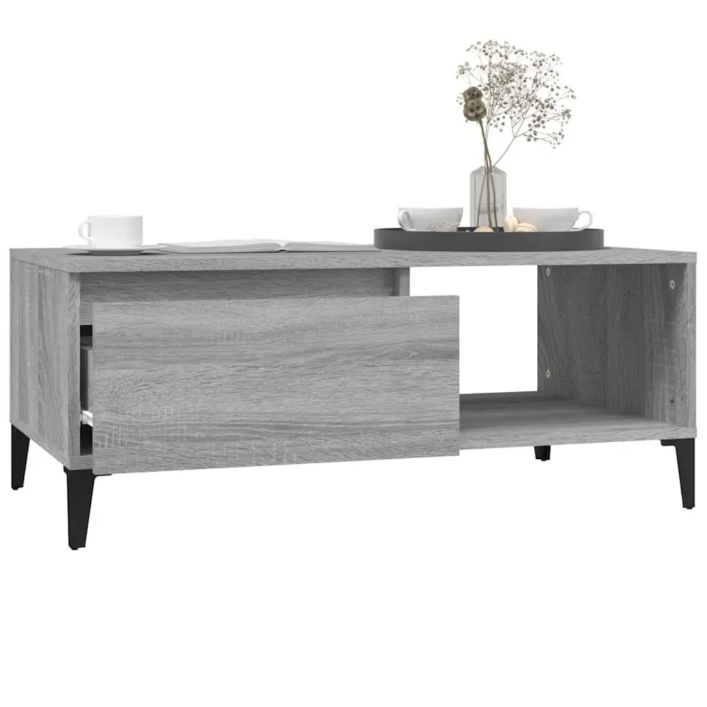 Coffee Table Grey Storage Drawer Open Compartment 90 x 50 x 36.5 cm