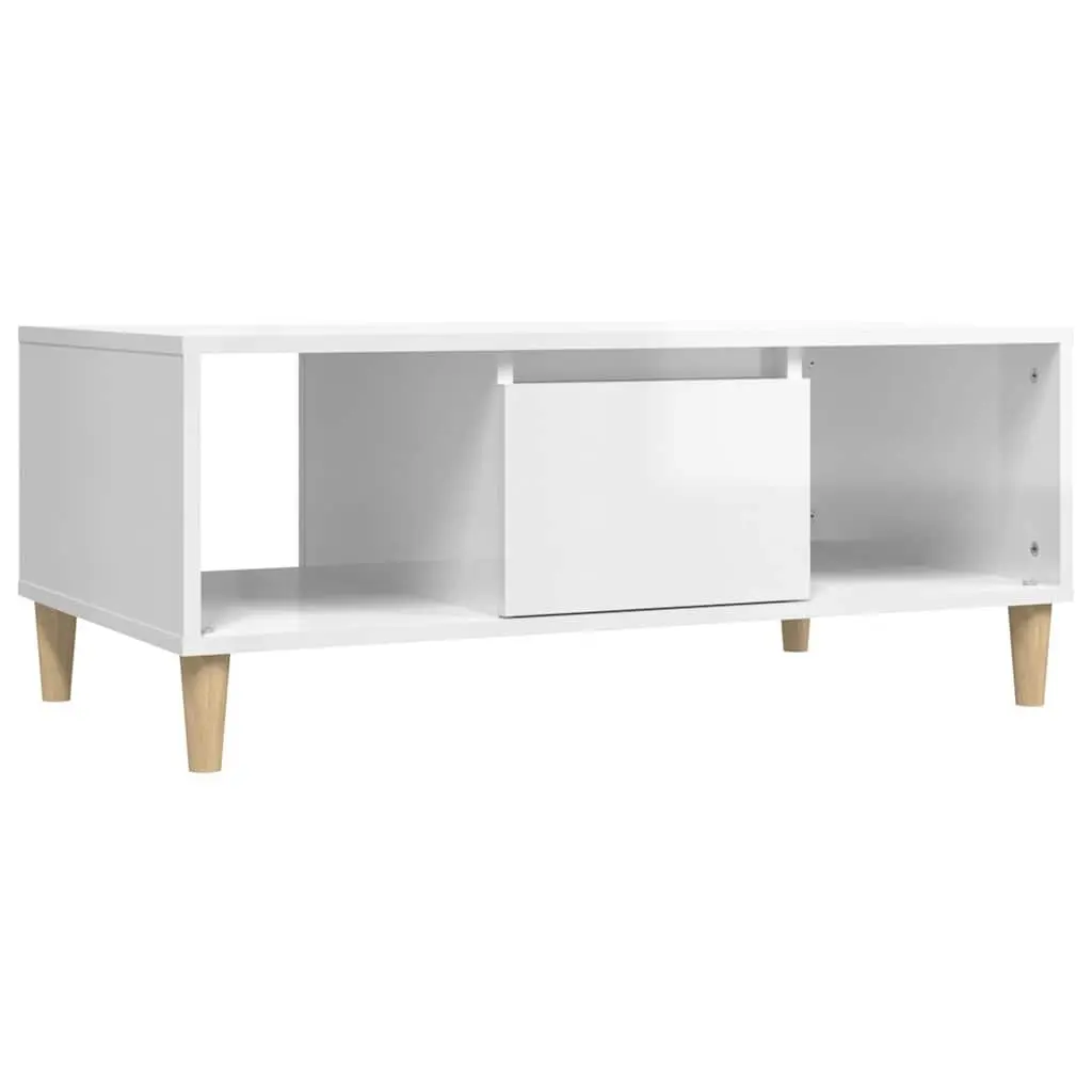 Coffee Table High Gloss White Storage Compartments Drawer Engineered Wood 90L x 50W x 36.5H cm