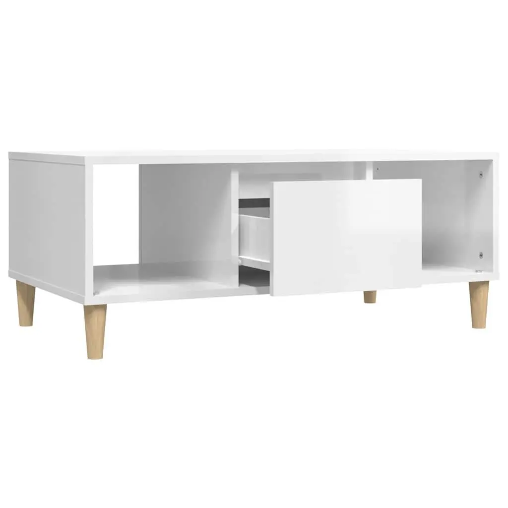 Coffee Table High Gloss White Storage Compartments Drawer Engineered Wood 90L x 50W x 36.5H cm