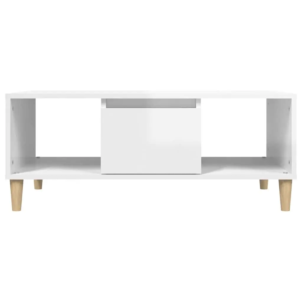 Coffee Table High Gloss White Storage Compartments Drawer Engineered Wood 90L x 50W x 36.5H cm