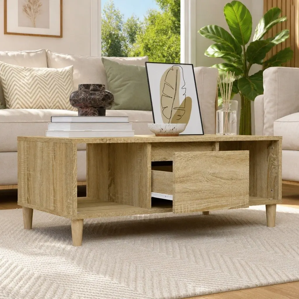 Coffee Table Brown 90x50x36.5 cm Open Compartments Drawer Storage