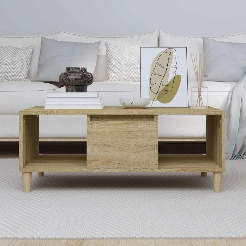 Coffee Table Brown 90x50x36.5 cm Open Compartments Drawer Storage