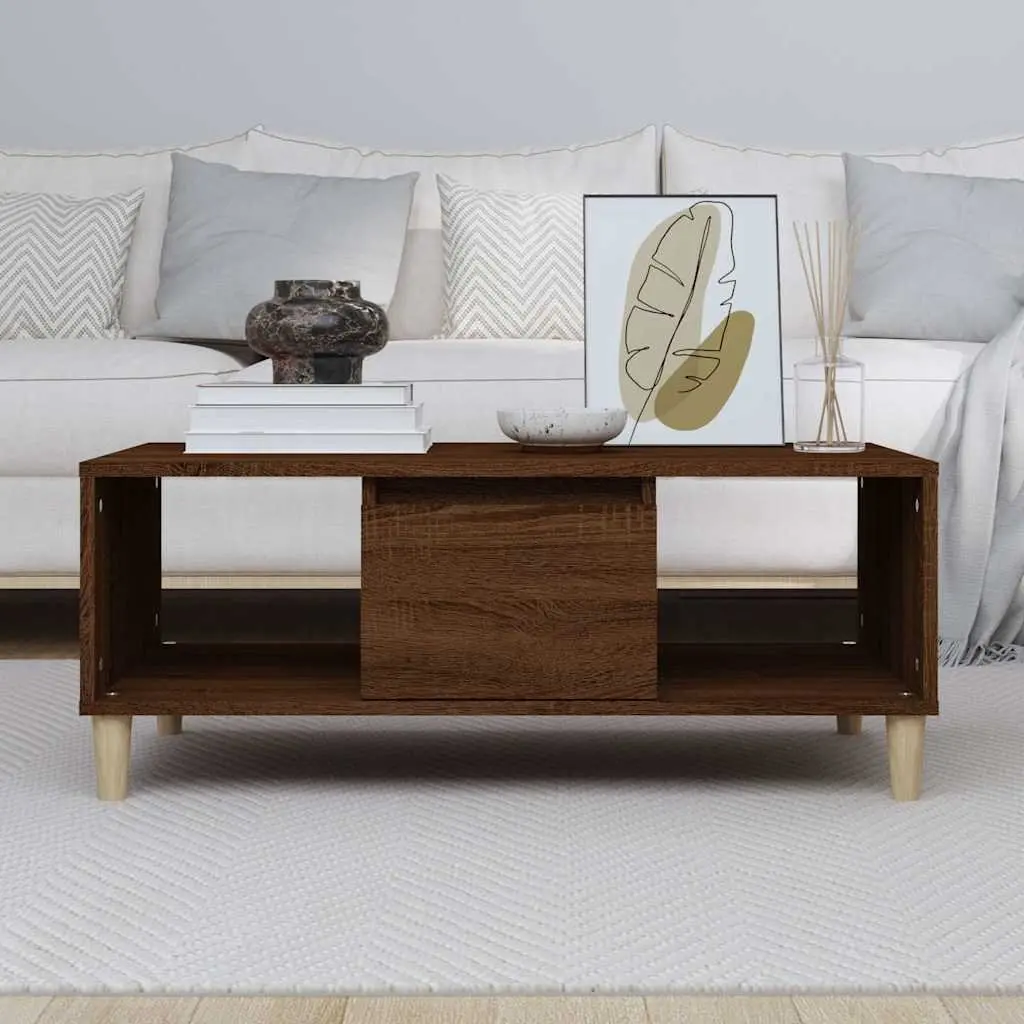 Coffee Table Brown Oak 90x50x36.5cm Open Compartments Drawer Storage