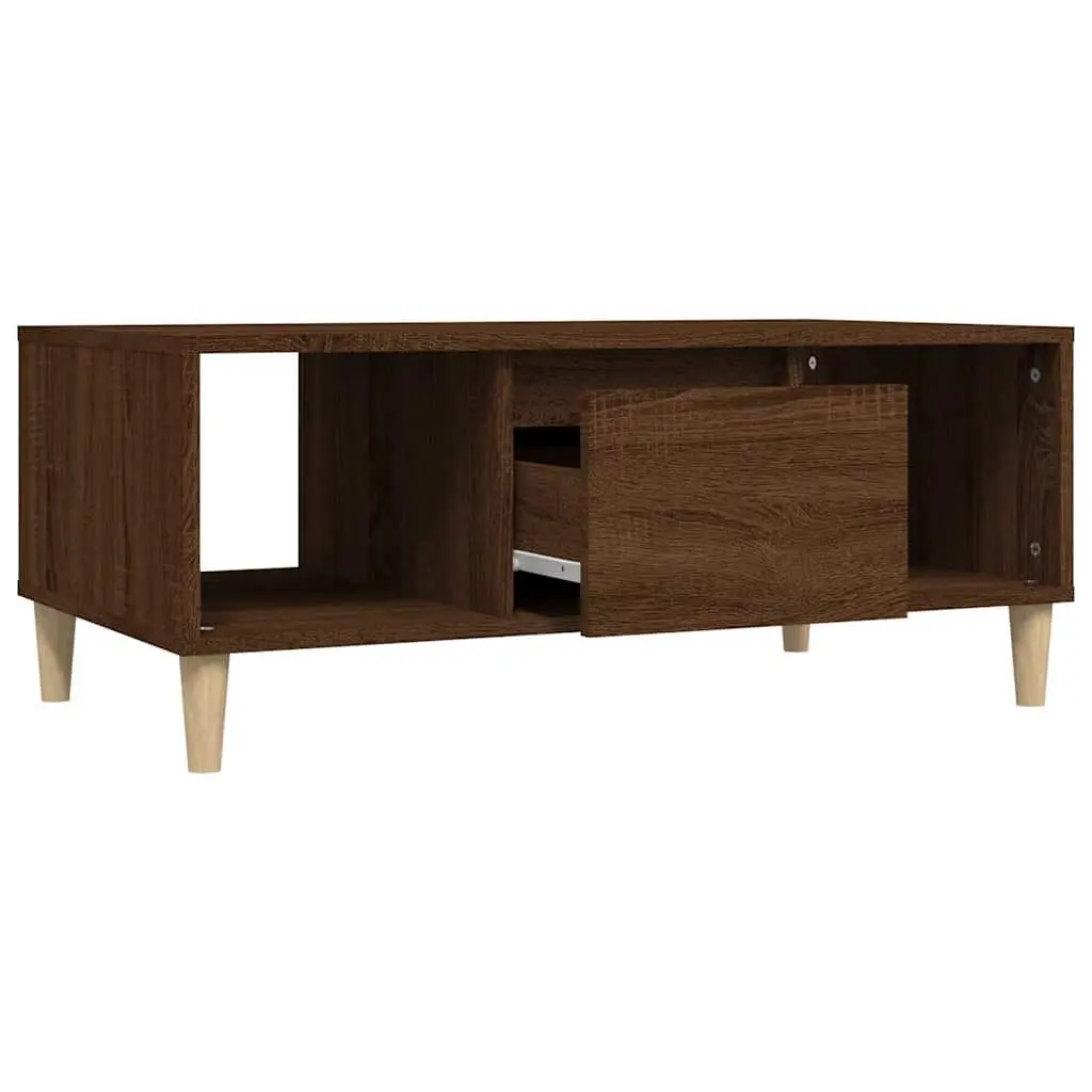 Coffee Table Brown Oak 90x50x36.5cm Open Compartments Drawer Storage