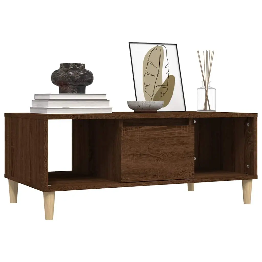 Coffee Table Brown Oak 90x50x36.5cm Open Compartments Drawer Storage