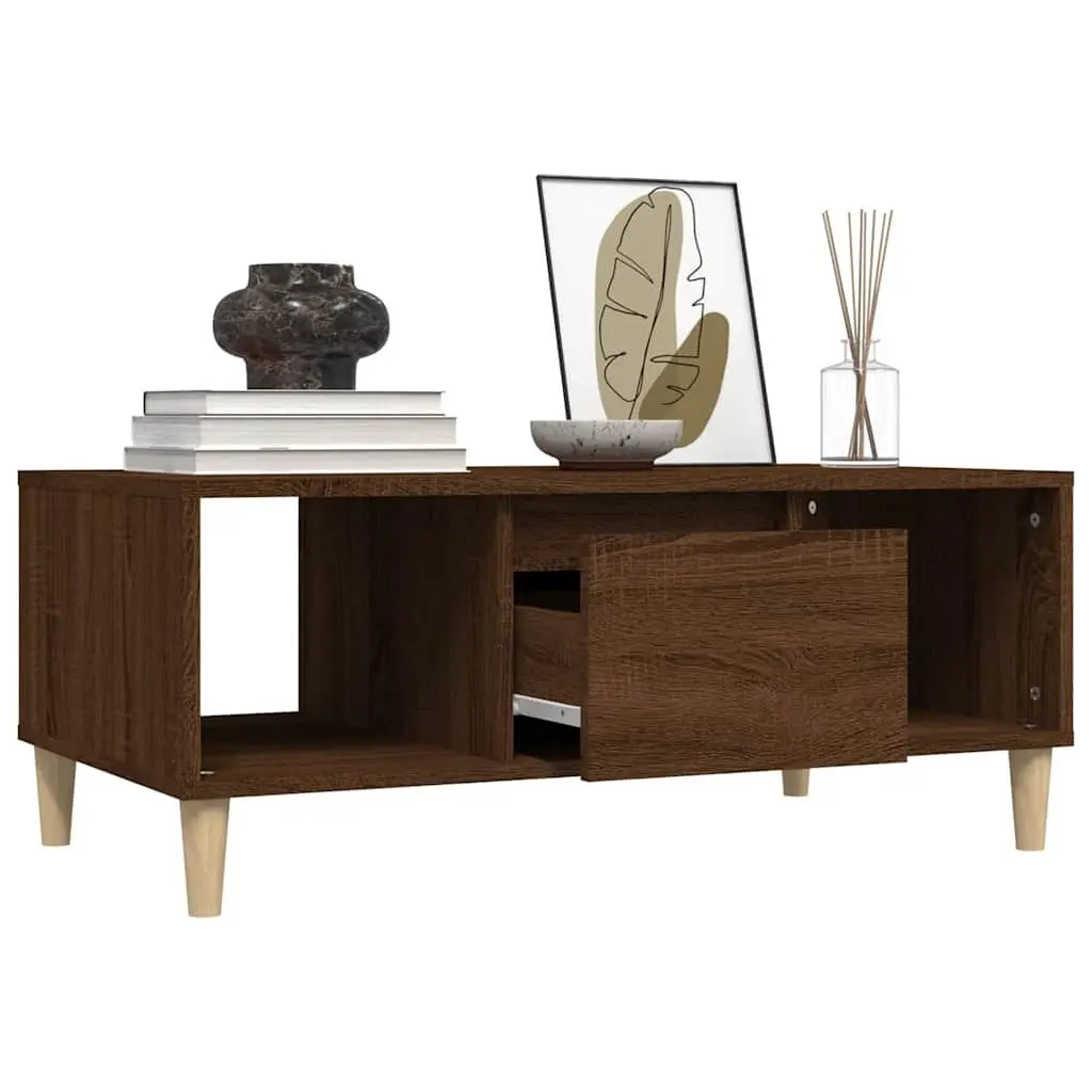 Coffee Table Brown Oak 90x50x36.5cm Open Compartments Drawer Storage