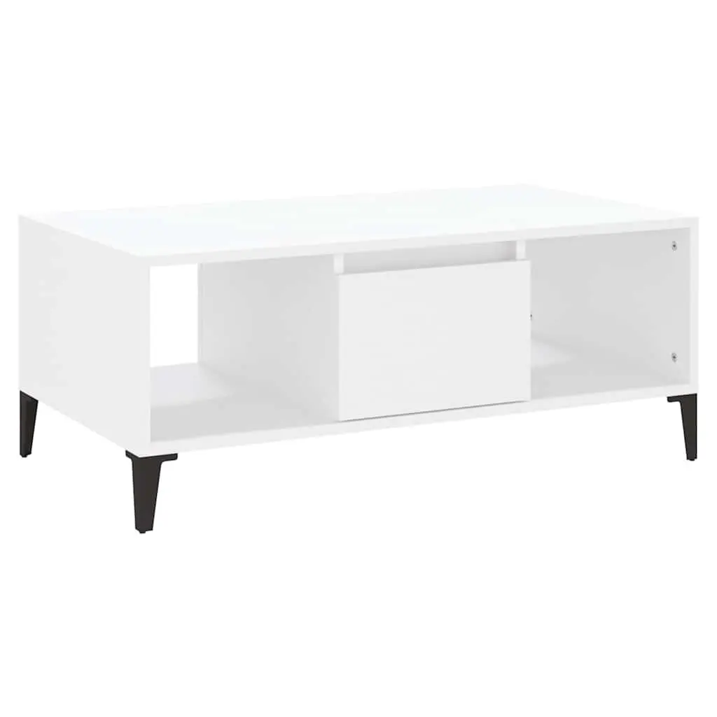 Coffee Table White Storage Drawer Open Compartments Engineered Wood Accent