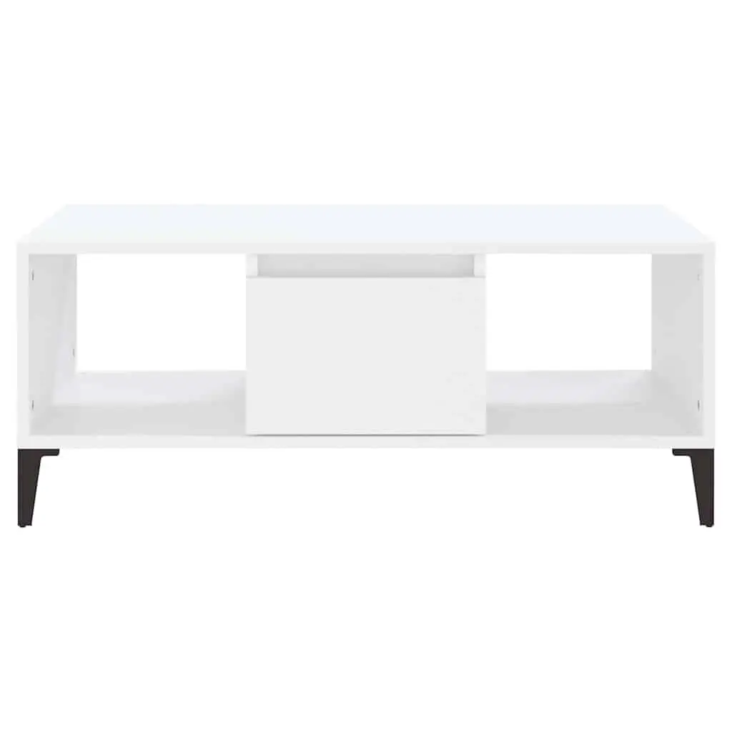 Coffee Table White Storage Drawer Open Compartments Engineered Wood Accent