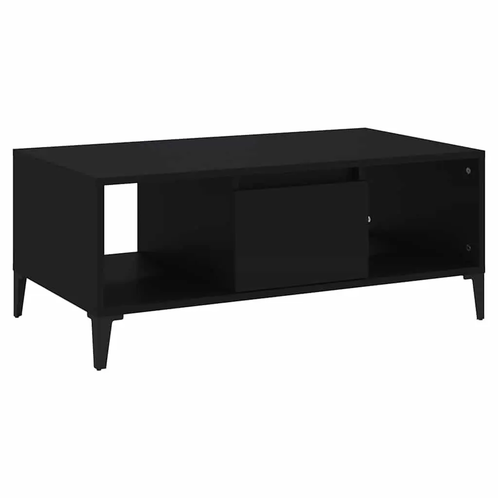 Coffee Table Black Storage Drawer Open Compartments Modern 90L x 50W x 36.5H cm
