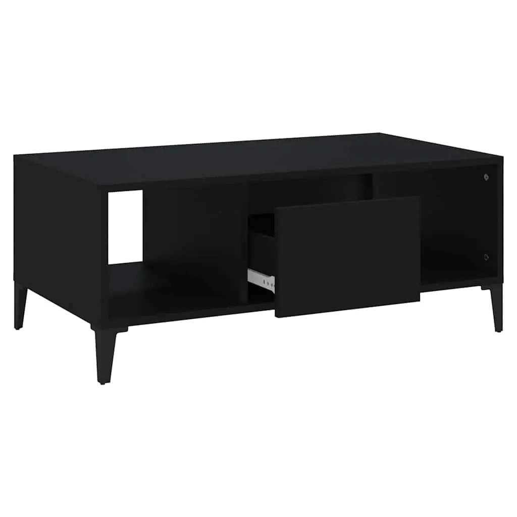 Coffee Table Black Storage Drawer Open Compartments Modern 90L x 50W x 36.5H cm