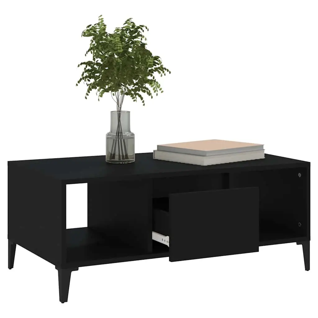 Coffee Table Black Storage Drawer Open Compartments Modern 90L x 50W x 36.5H cm