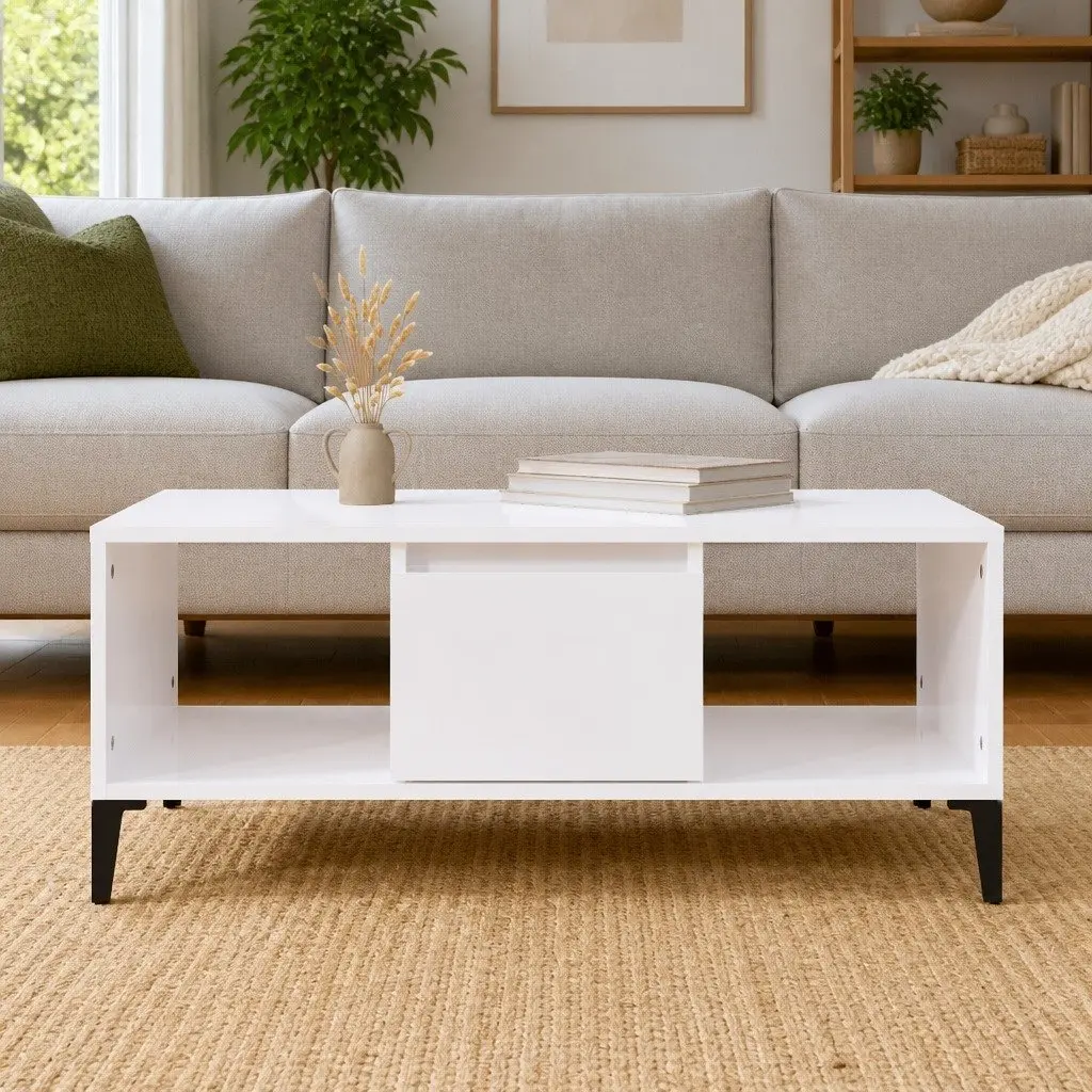 High Gloss White Coffee Table with Ample Storage