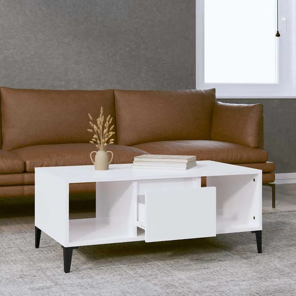 High Gloss White Coffee Table with Ample Storage