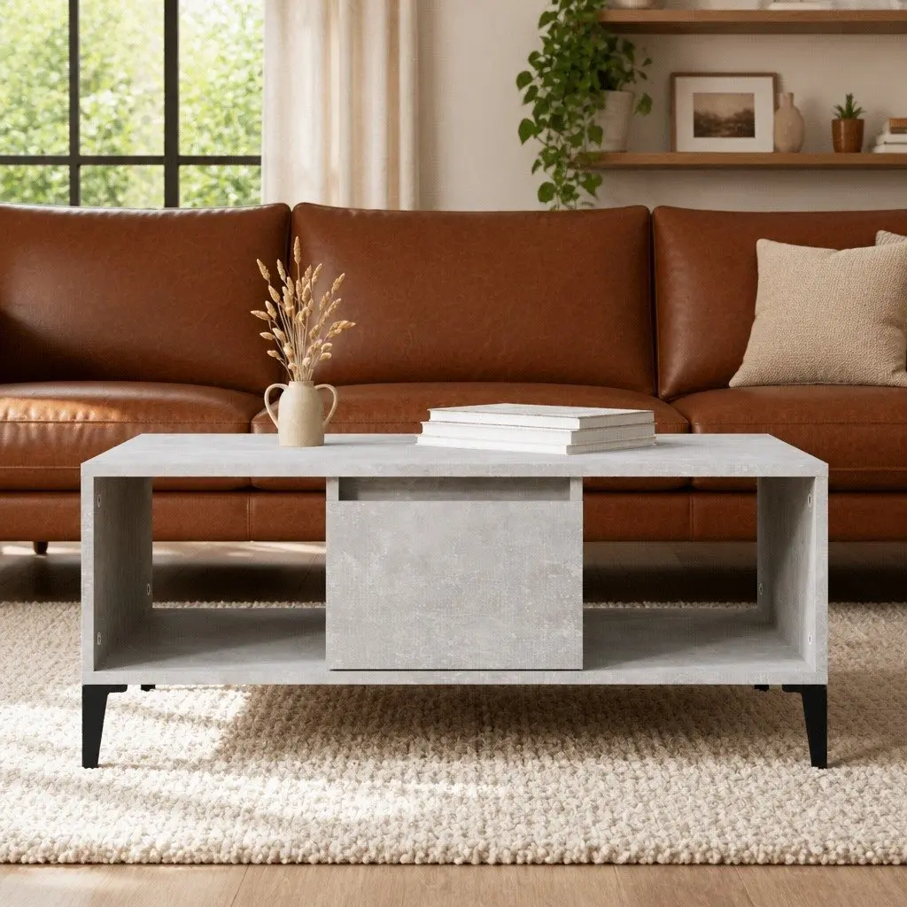 Coffee Table Grey 90x50x36.5 cm Storage with Drawer and Open Compartments