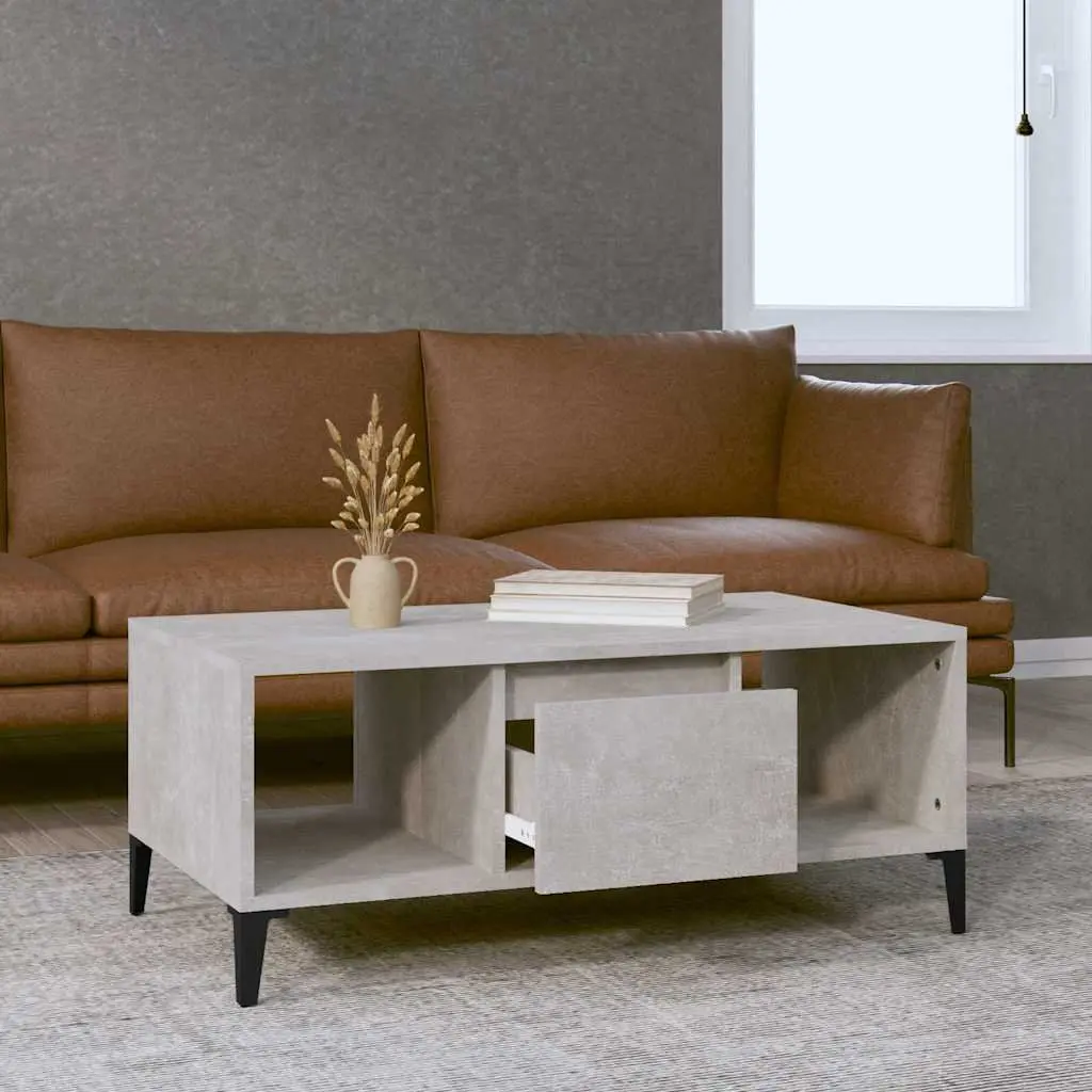 Coffee Table Grey 90x50x36.5 cm Storage with Drawer and Open Compartments