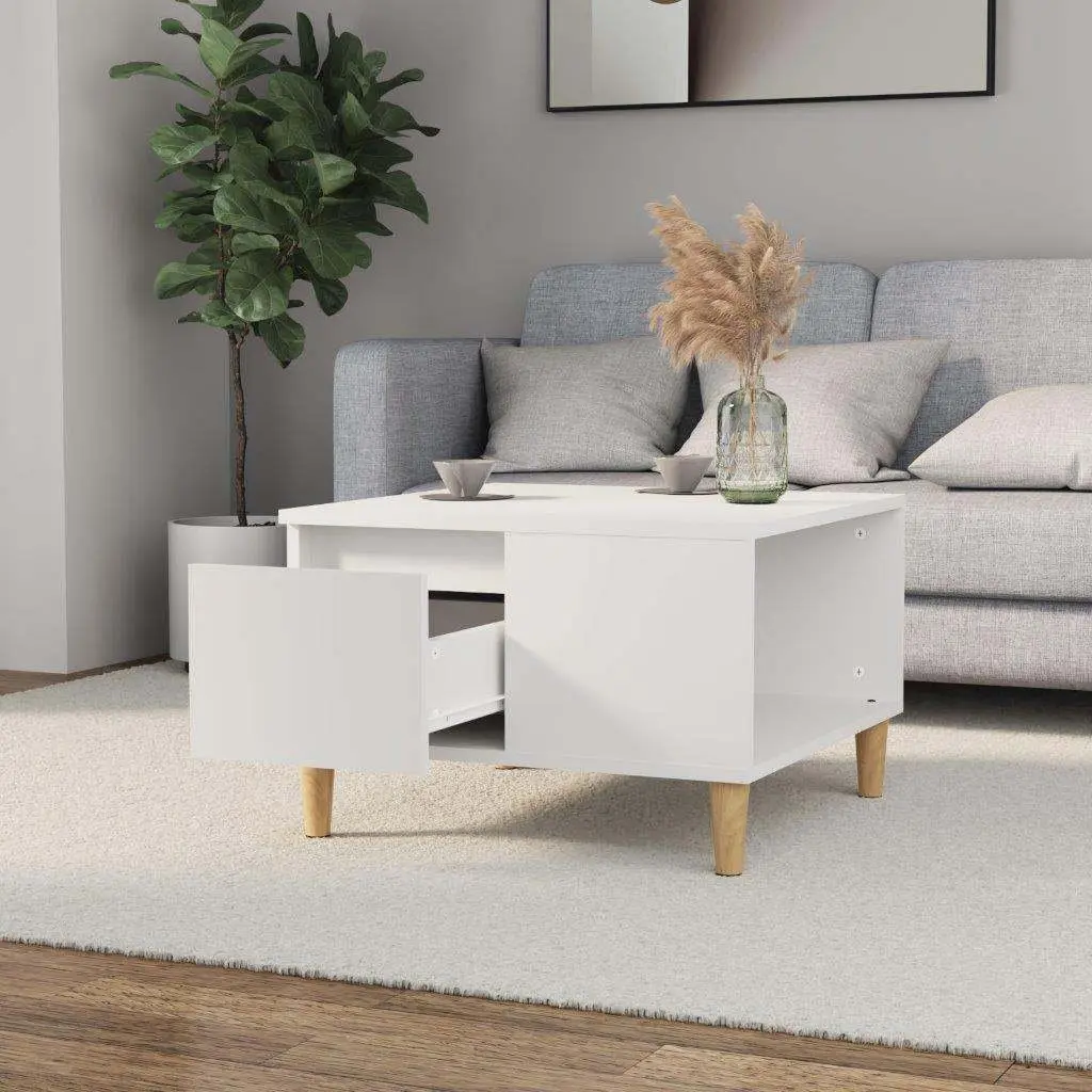 Coffee Table White Modern Living Room Accent Table with Drawer Storage 55 x 55 x 36.5 cm