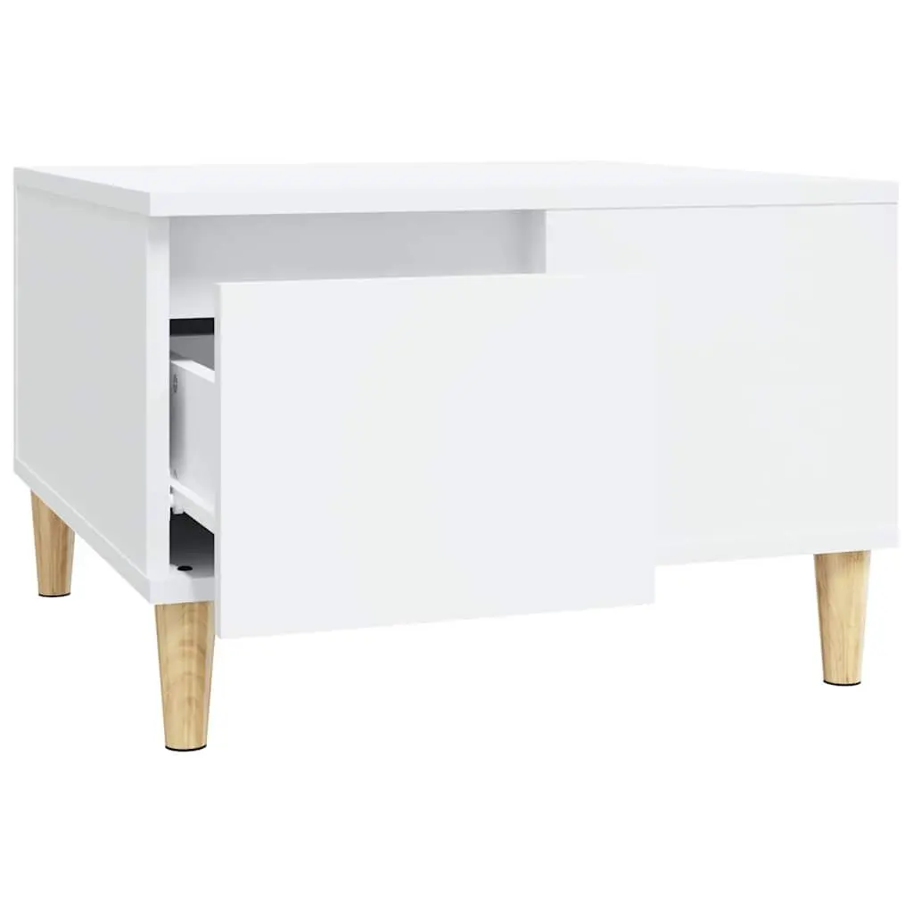 Coffee Table White Modern Living Room Accent Table with Drawer Storage 55 x 55 x 36.5 cm