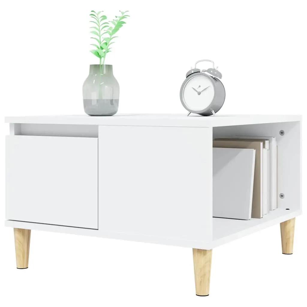 Coffee Table White Modern Living Room Accent Table with Drawer Storage 55 x 55 x 36.5 cm