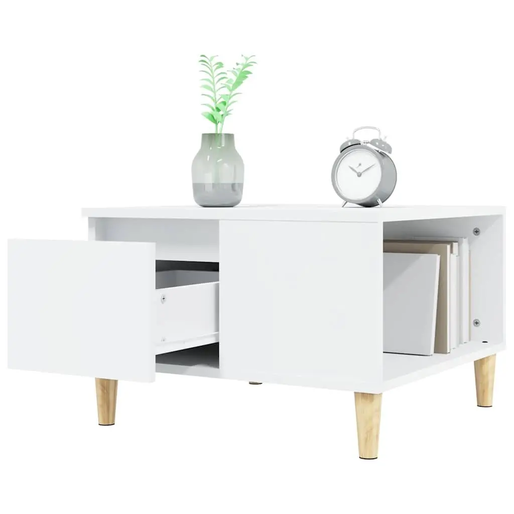 Coffee Table White Modern Living Room Accent Table with Drawer Storage 55 x 55 x 36.5 cm