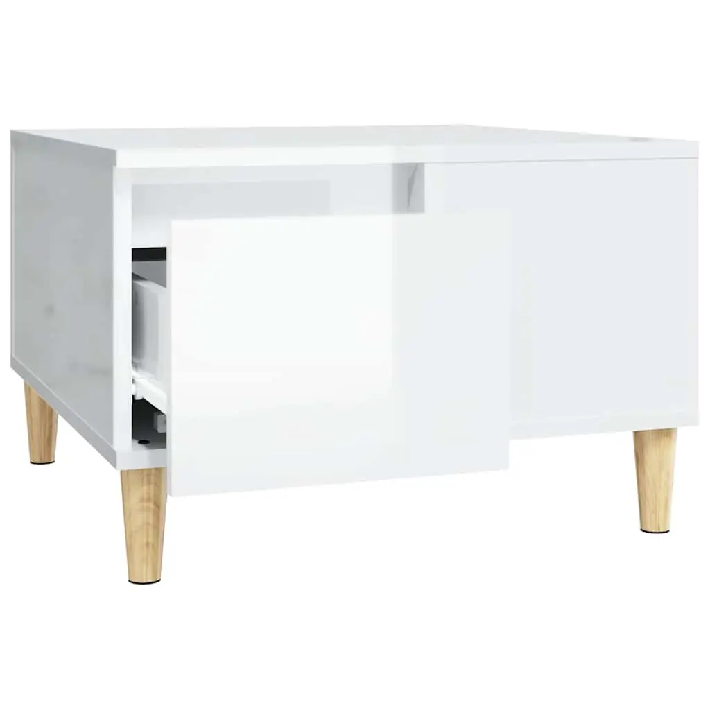 Coffee Table High Gloss White Modern Living Room Accent Table with Storage