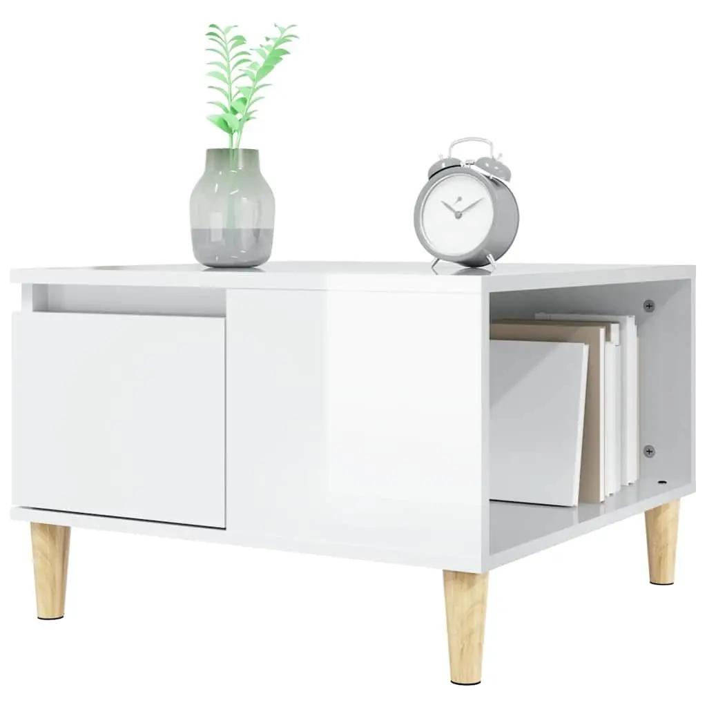 Coffee Table High Gloss White Modern Living Room Accent Table with Storage