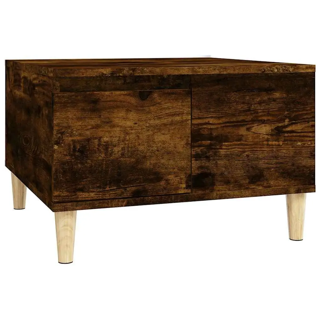 Coffee Table Smoked Oak 55x55x36.5cm with Storage Drawer Open Compartment