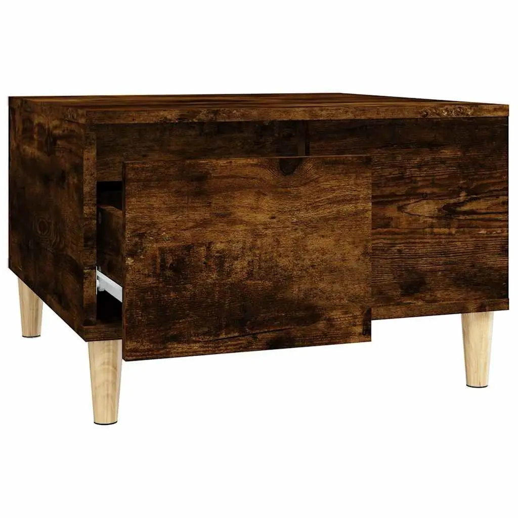 Coffee Table Smoked Oak 55x55x36.5cm with Storage Drawer Open Compartment
