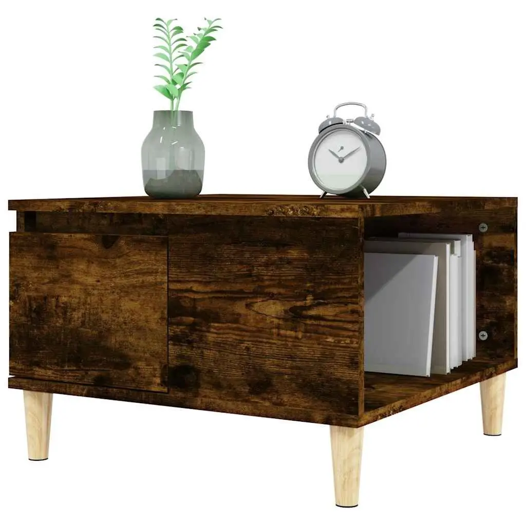 Coffee Table Smoked Oak 55x55x36.5cm with Storage Drawer Open Compartment