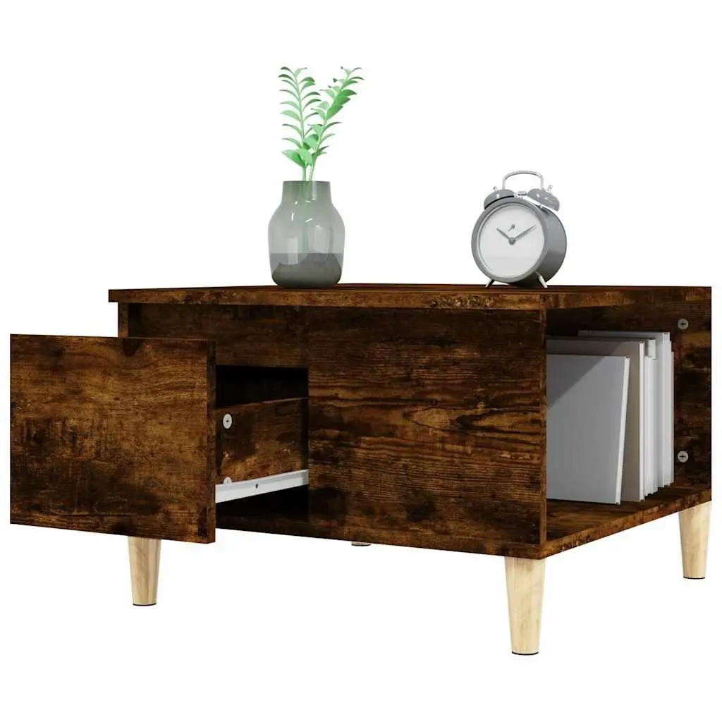 Coffee Table Smoked Oak 55x55x36.5cm with Storage Drawer Open Compartment